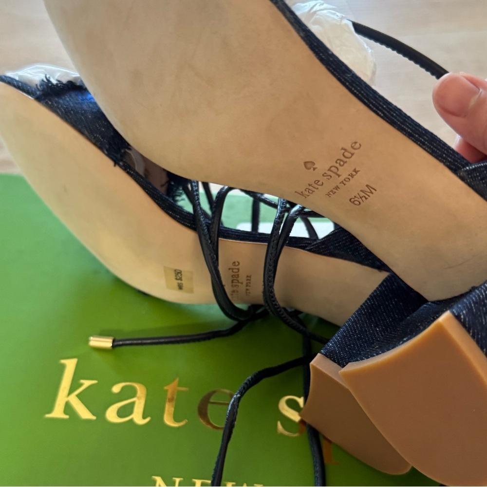 Kate Spade New York Indigo Embroidered Denim Lace Up Block Heel Sandals 6.5 New - Picture 2 of 7